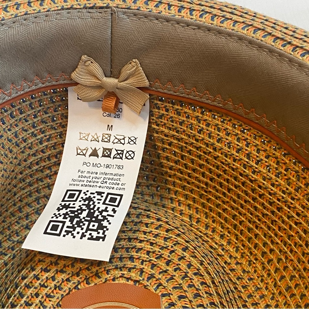 Stetson Toyo Trilby Straw Fedora with Navy and Orange  Band - Picture 5 of 7